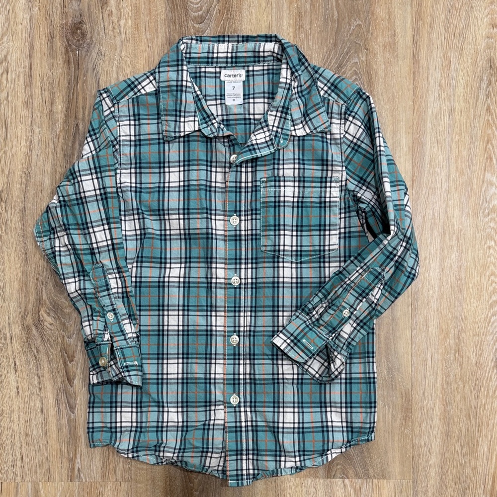 Carter's Blue and White Plaid Button Down Shirt